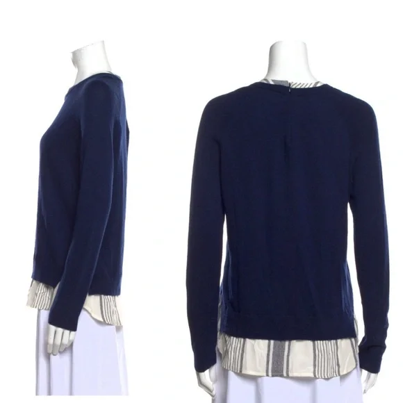 Joie Zaan Woven Sweater Shirt Pullover Crewneck Wool Cashmere Top Navy XS Blouse - Picture 2 of 11